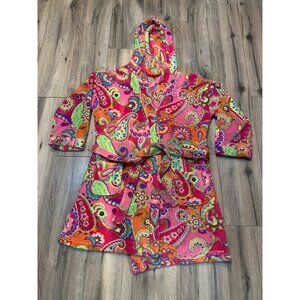 Vera Bradley Hooded S/ M Womans Robe Pink Green Paisley Floral
